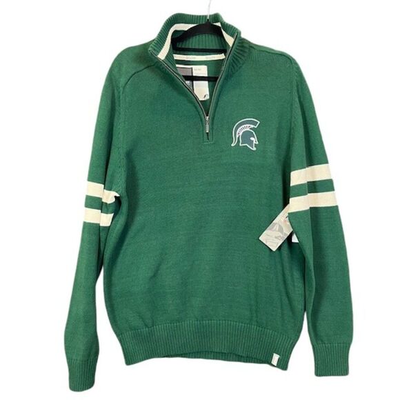 NWT Bruzer Michigan State Spartans Pullover 1/4 Zip Sweater Green White Size Med - Picture 1 of 13